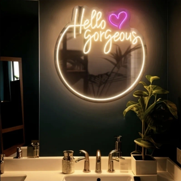 Hello Gorgeous Mirror Pink & White Neon Wall Sign - Home Wall Decor - Picture 3 of 8